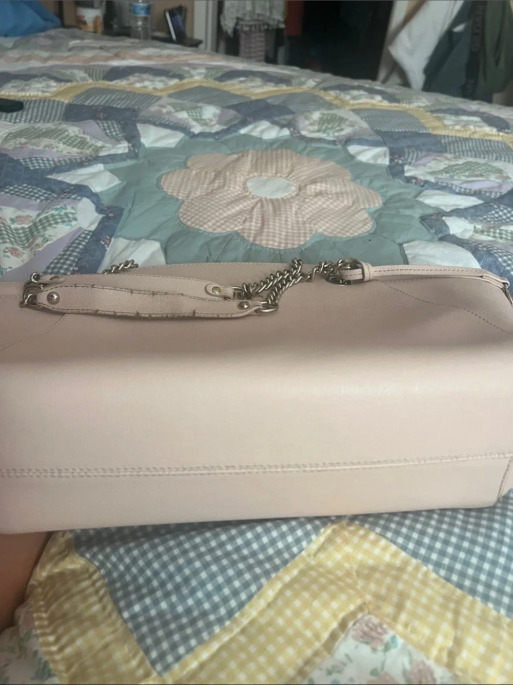 Furla Blush Pink Leather Shoulder Bag with Chain Straps